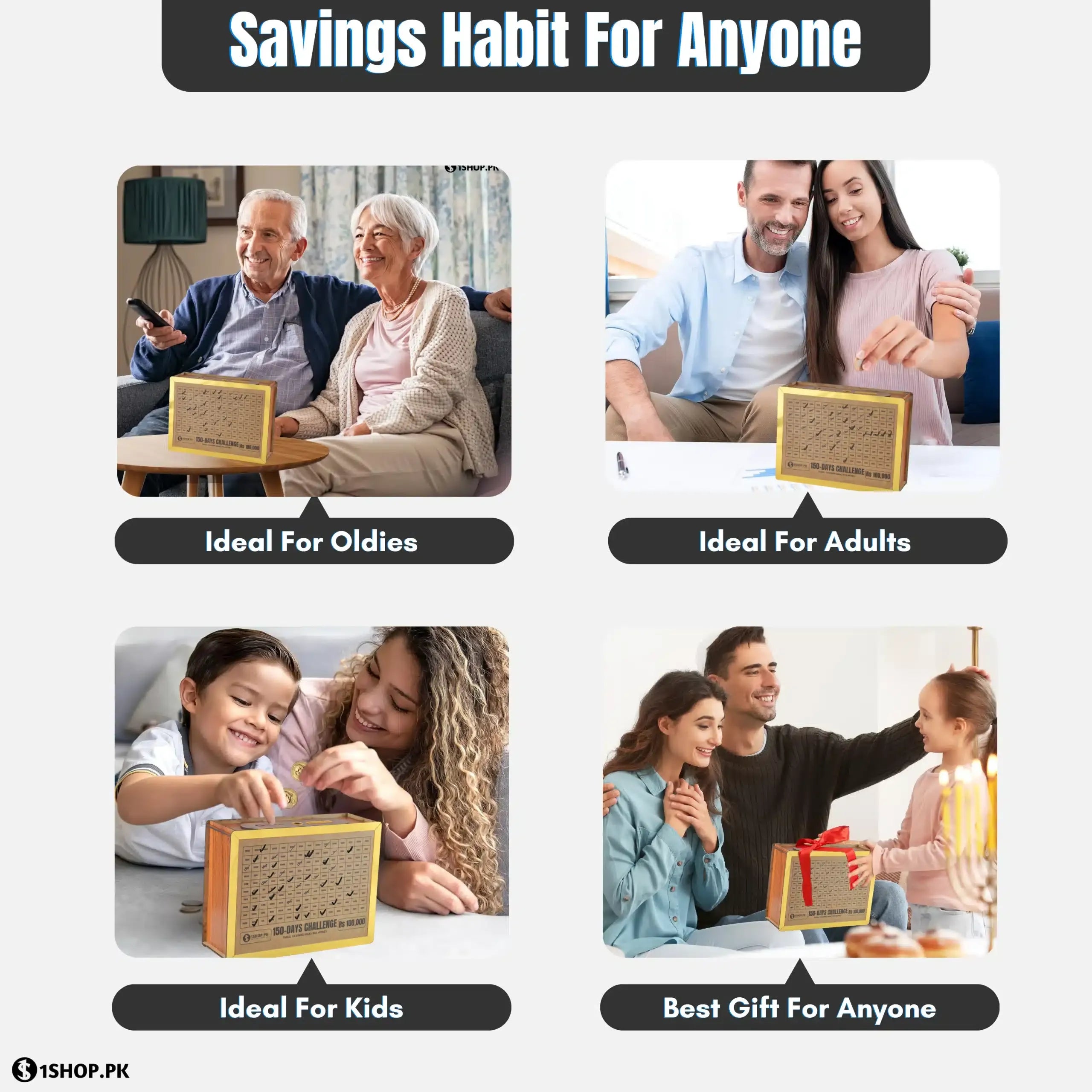 All in 1 – Reusable Wooden Money Saving Box (Openable)